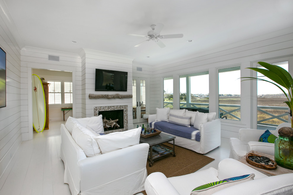 Design ideas for a beach style games room in Charleston.