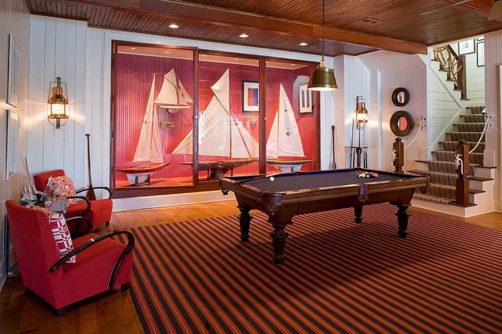 Traditional games room in Atlanta with white walls.