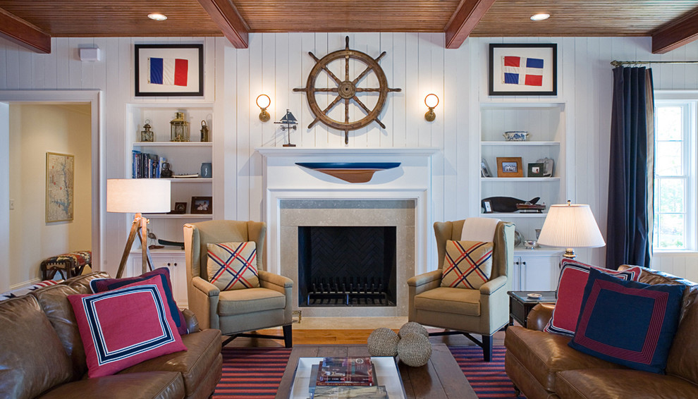 Photo of a traditional open plan games room in Atlanta with white walls and a standard fireplace.