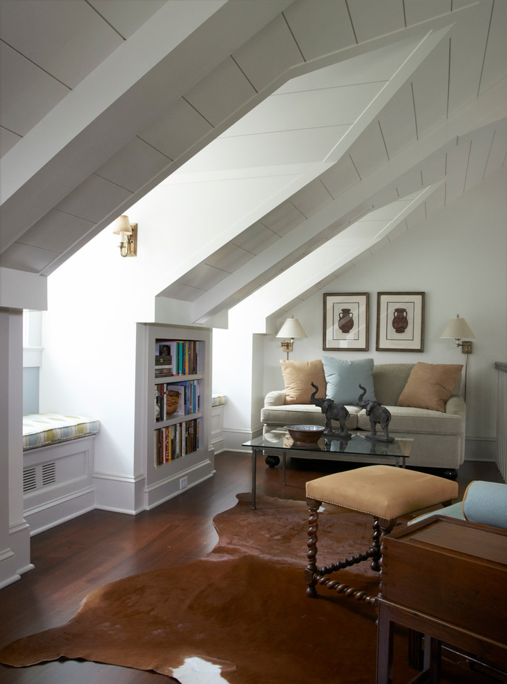 Family room - traditional family room idea in New York with white walls