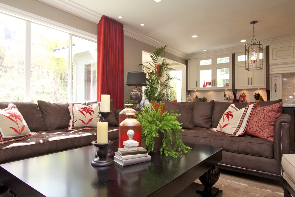 Example of a transitional family room design in San Diego