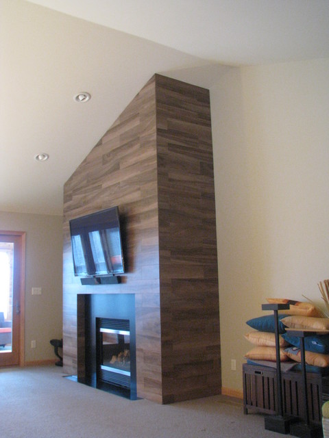 Wood Tile Fireplace