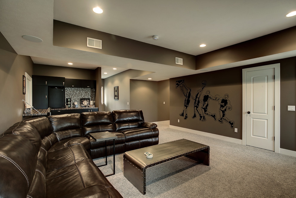 Game room - craftsman enclosed game room idea in Grand Rapids with a wall-mounted tv