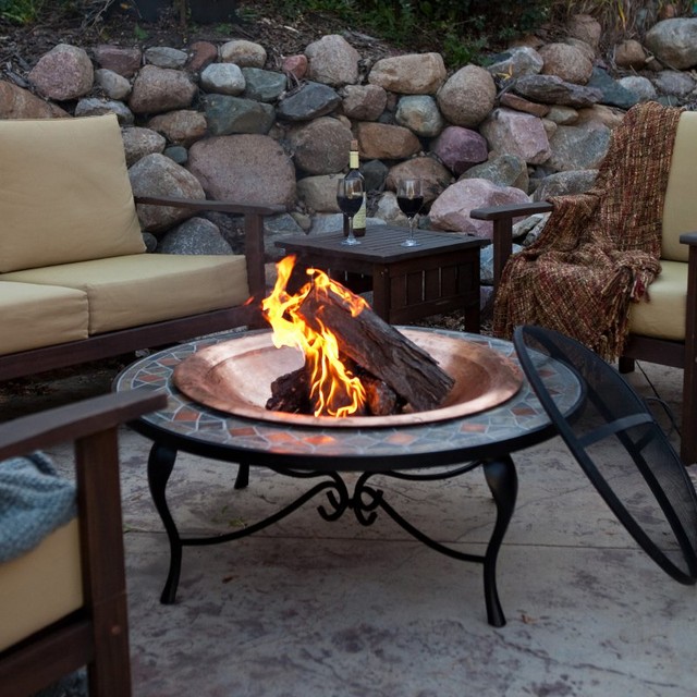 Copper Fire Pit Mosaic 40 Inch Surround Fire Pit with Copper Fire Bowl