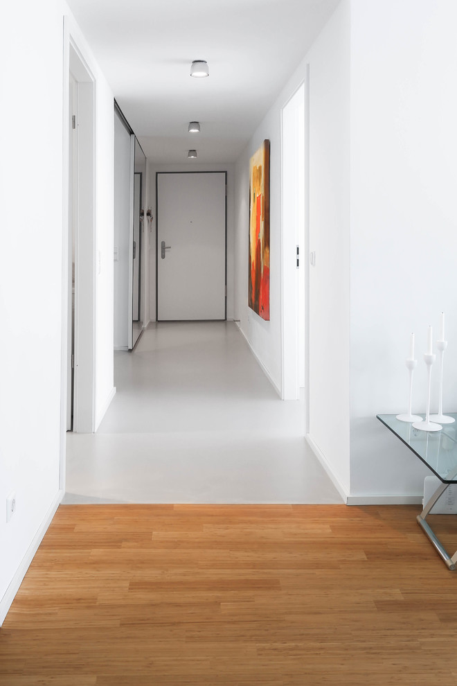 Foto di un ingresso o corridoio minimalista con pavimento in cemento