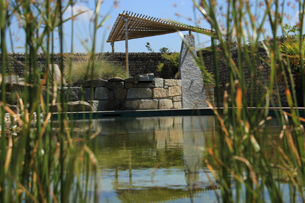 Inspiration for a large contemporary full sun side yard stone pond in Other for summer.