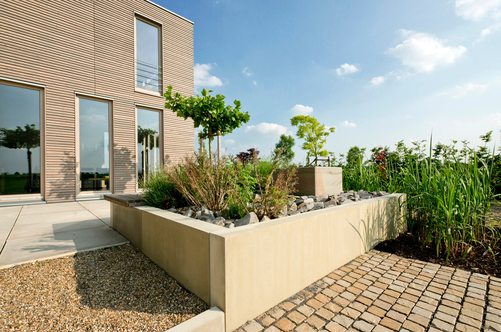 Moderner Garten mit direkter Sonneneinstrahlung und Natursteinplatten in Düsseldorf