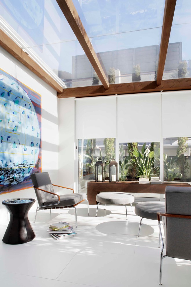 Large trendy ceramic tile sunroom photo in Madrid with no fireplace and a glass ceiling