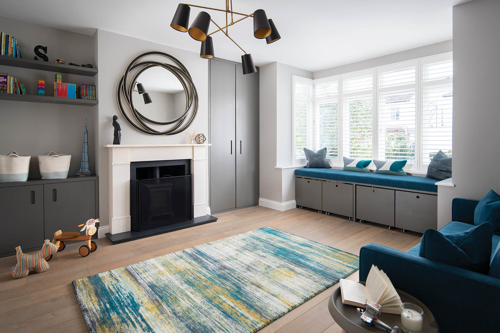 Diseño de sala de estar contemporánea con alfombra