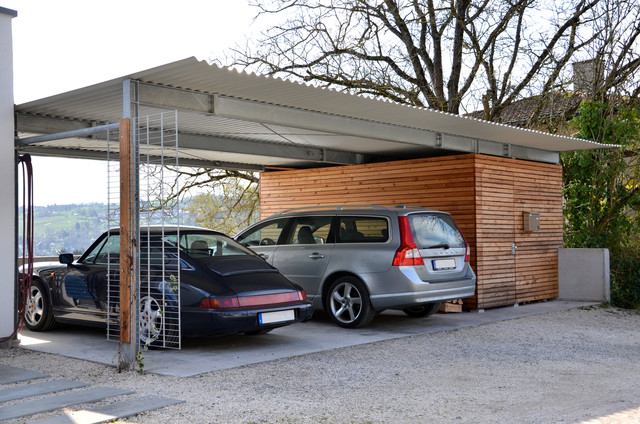Doppel-Carport mit Abstellraum und Holzverkleidung - Modern - Garage -  Sonstige - von Jürgen Medam GmbH | Houzz