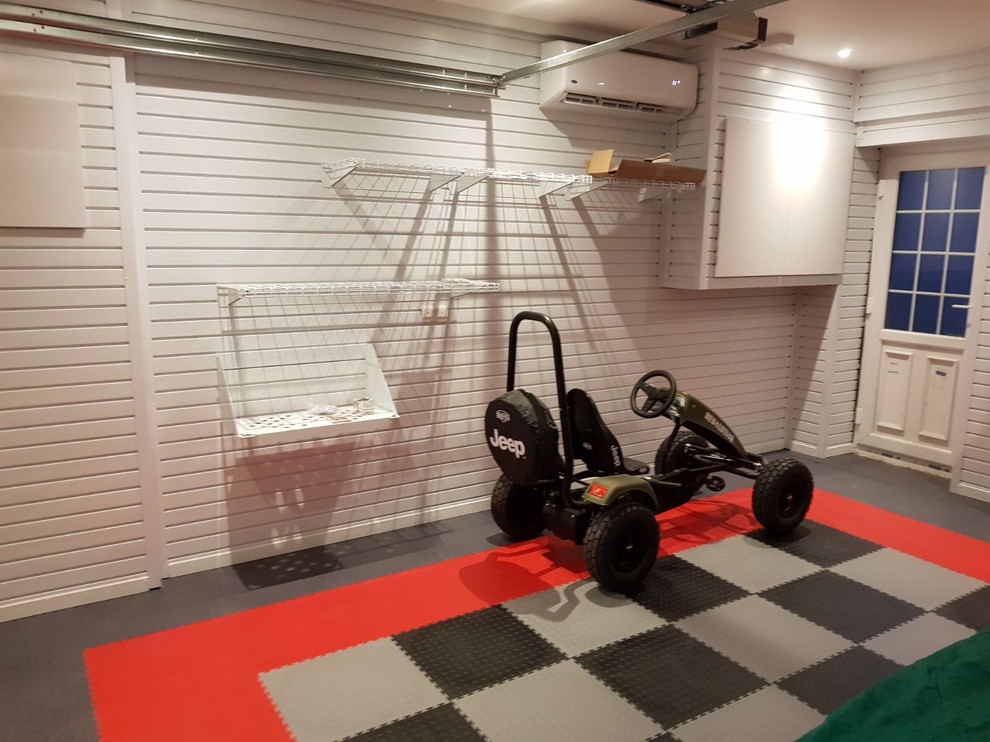 An interesting garage floor combination Contemporary Garage