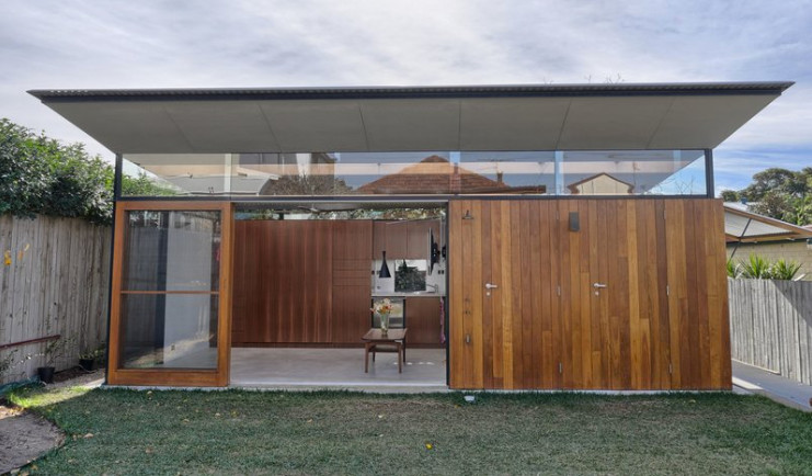 Inspiration for a large contemporary detached garage workshop remodel in Sydney