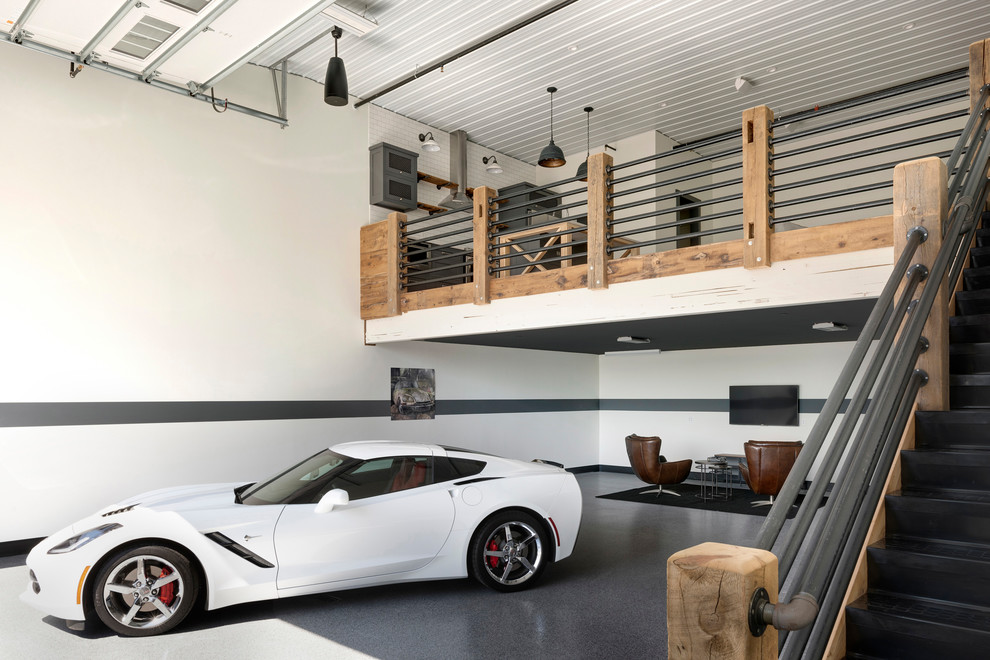 Источник вдохновения для домашнего уюта: гараж в стиле лофт с навесом для автомобилей для двух машин