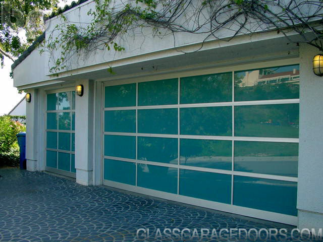 Azurlite Blue Glass Garage Door Installation - Modern - Garage - Los ...