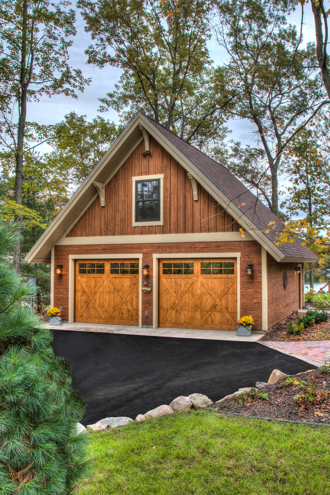 Large rustic detached double garage in Minneapolis.