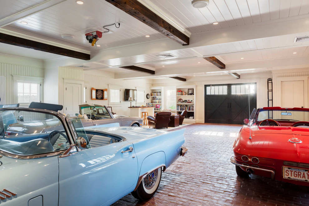 Garage - huge coastal three-car garage idea in Boston