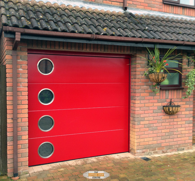Carteck Steel Sectional Garage Door With Porthole Windows Contemporary Other By The Centre Houzz Uk - Window Garage Door
