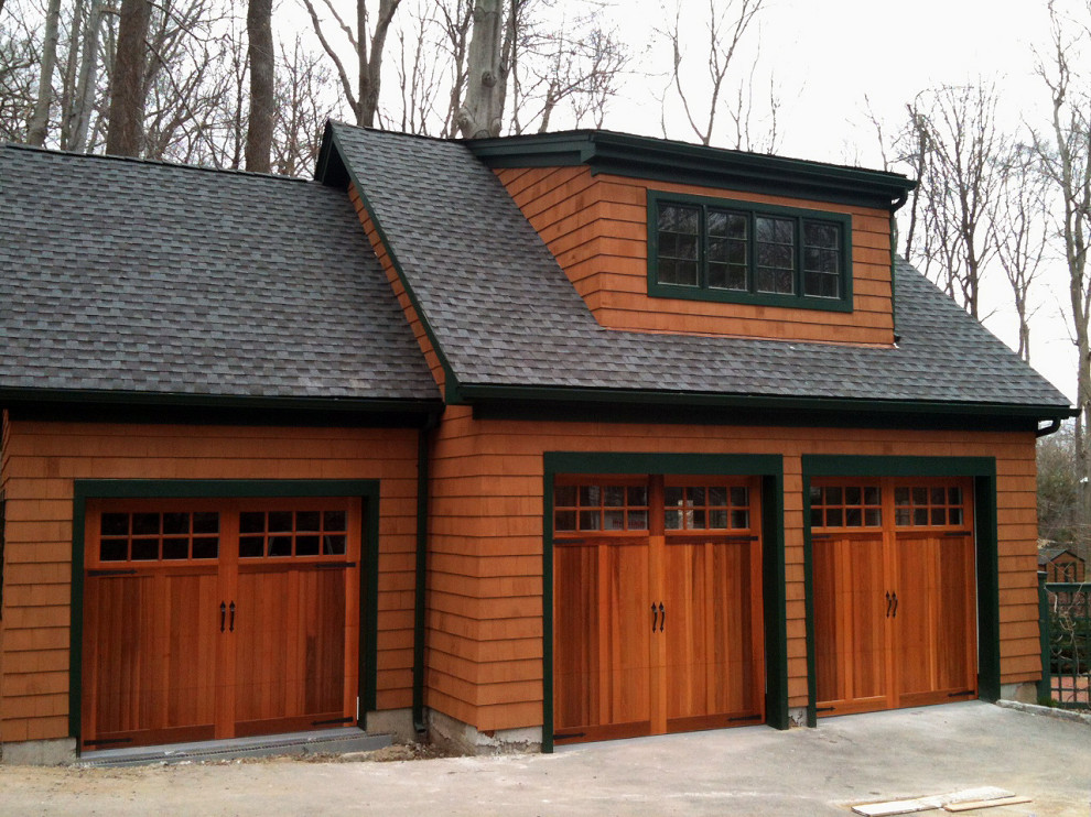 Inspiration for a rustic one-car garage remodel in Chicago
