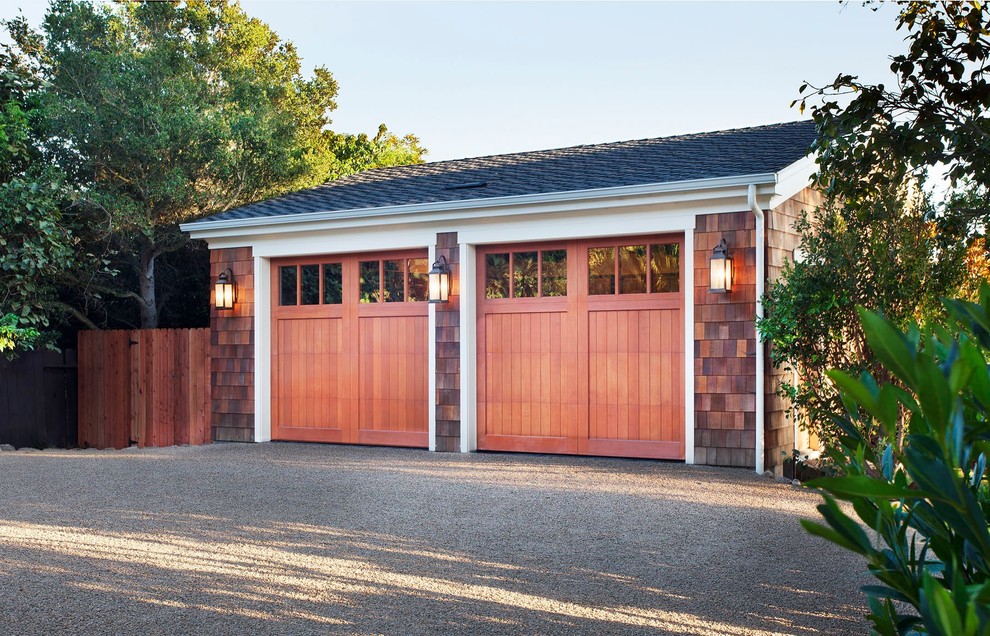 Mid-sized arts and crafts detached two-car garage photo in Raleigh