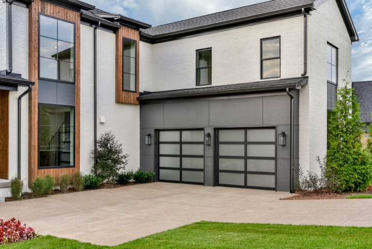 Contemporary White and Wood Exterior Contemporary Garage Louisville by Clopay Houzz
