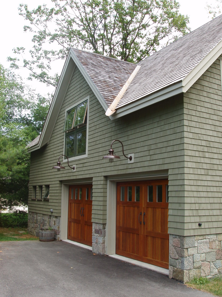 Example of a farmhouse garage design in Portland Maine