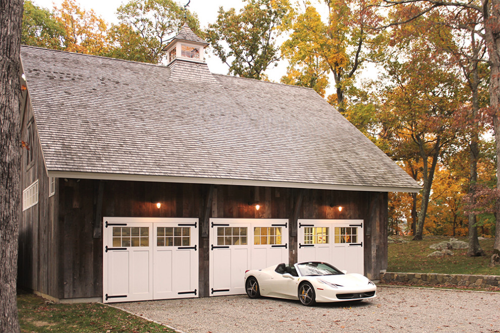 Large rustic detached carport in New York with four or more cars.