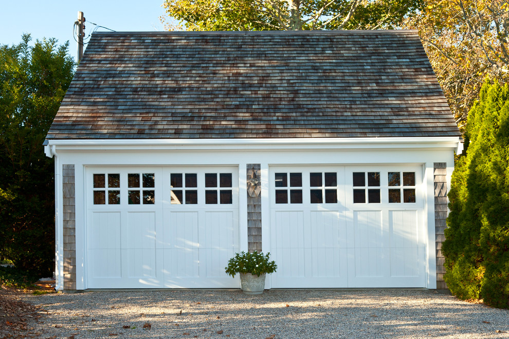 Photo of a classic detached double garage in Boston.