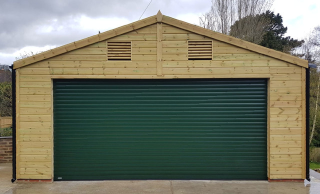 Double Classic Roller Garage Door in Fir Green - Farmhouse - Garage - Other  - by Access Garage Doors Ltd. | Houzz