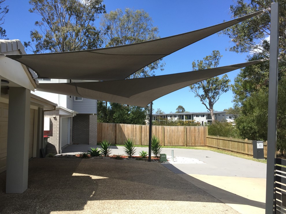 Driveway Shade Sail Private Residence Modern Garage Brisbane By Modiform Pty Ltd