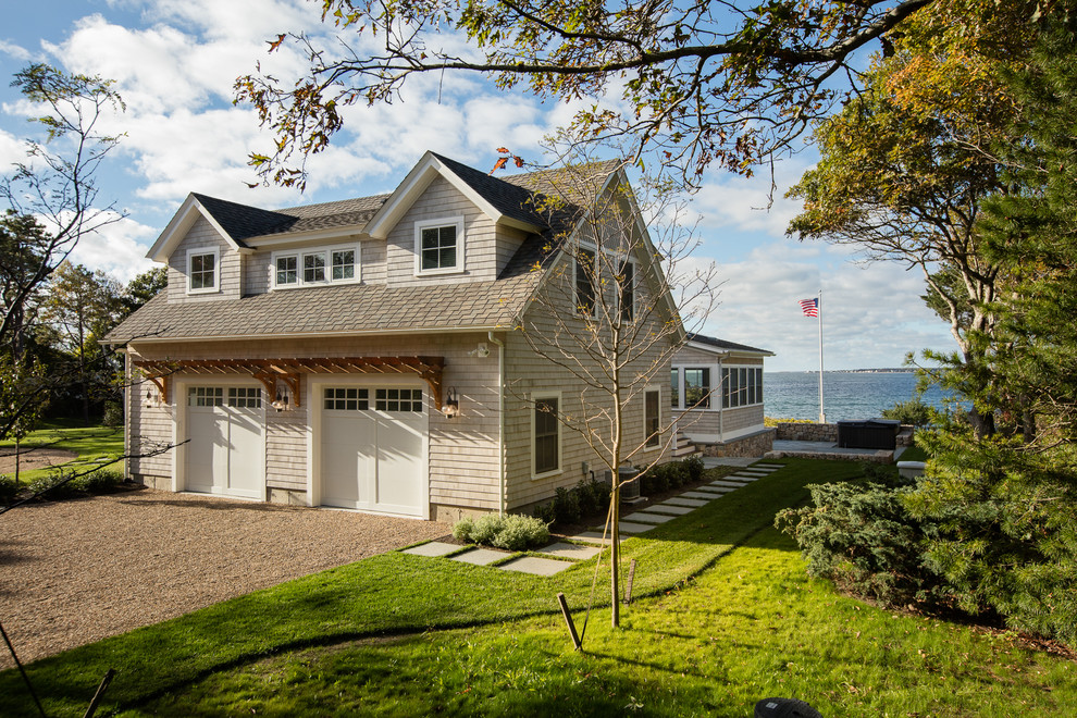 Medium sized beach style attached double garage in Boston.