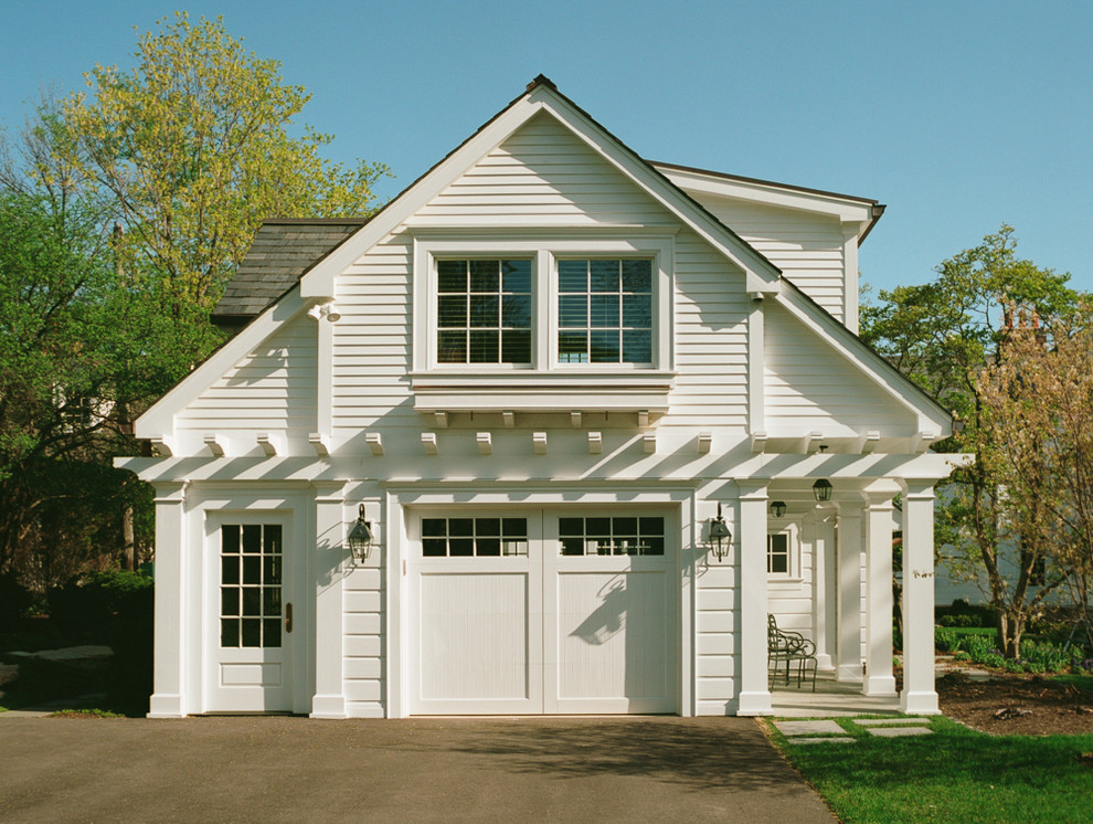 Example of a large classic detached two-car garage design in Chicago