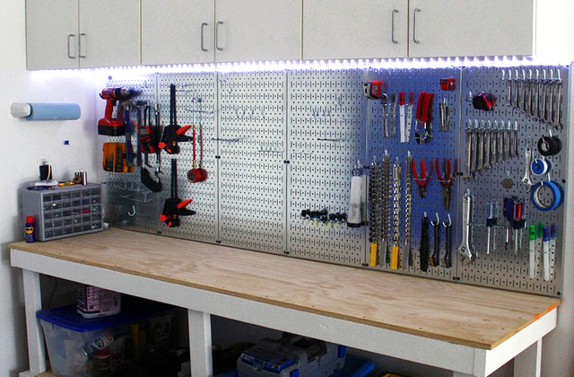Garage Pegboard With Led Light Accents Wall Control Metallic Industrial Atlanta Von Houzz - Wall Control Pegboard Ideas