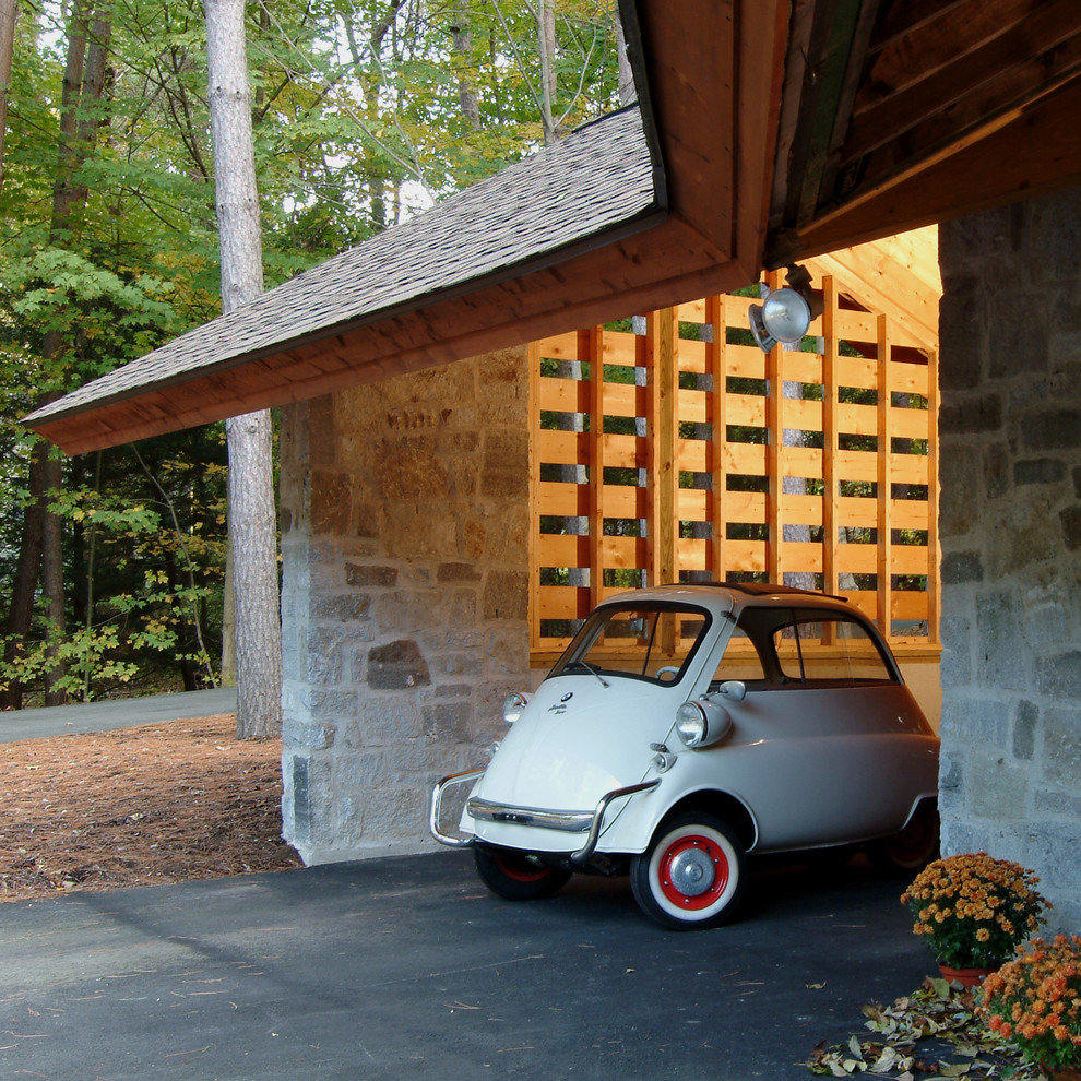 Exempel på en eklektisk enbils carport