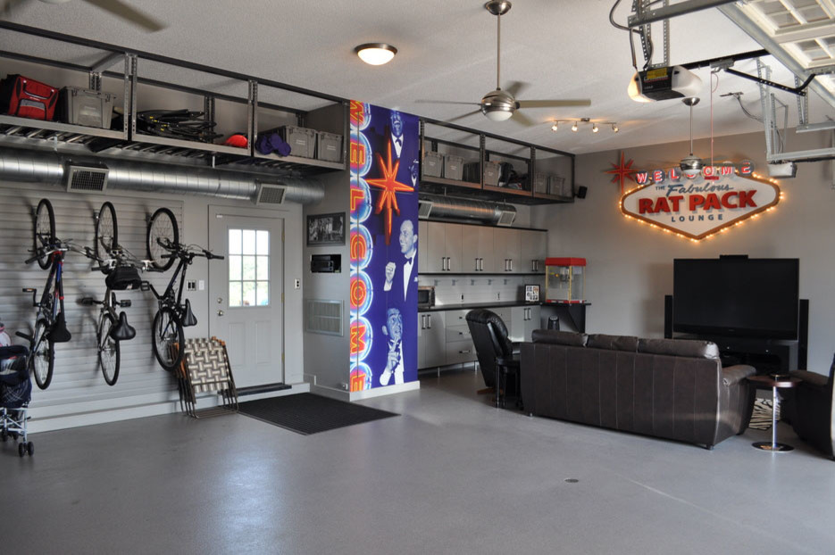 Garage workshop - large eclectic attached garage workshop idea in San Francisco