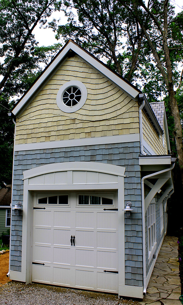 Photo of a small beach style detached single garage workshop in Chicago.