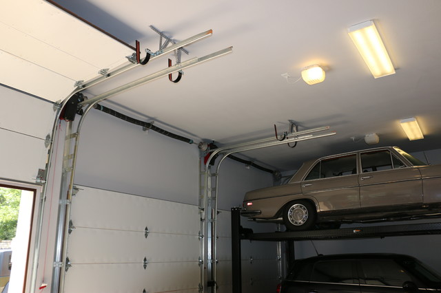 High-lifted, wood-free overhead garage doors with car lift ...