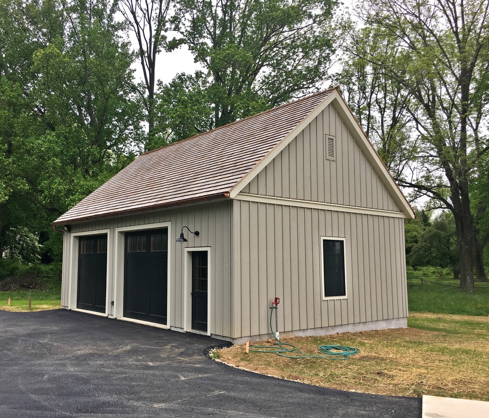 Small country detached two-car garage workshop photo in Philadelphia
