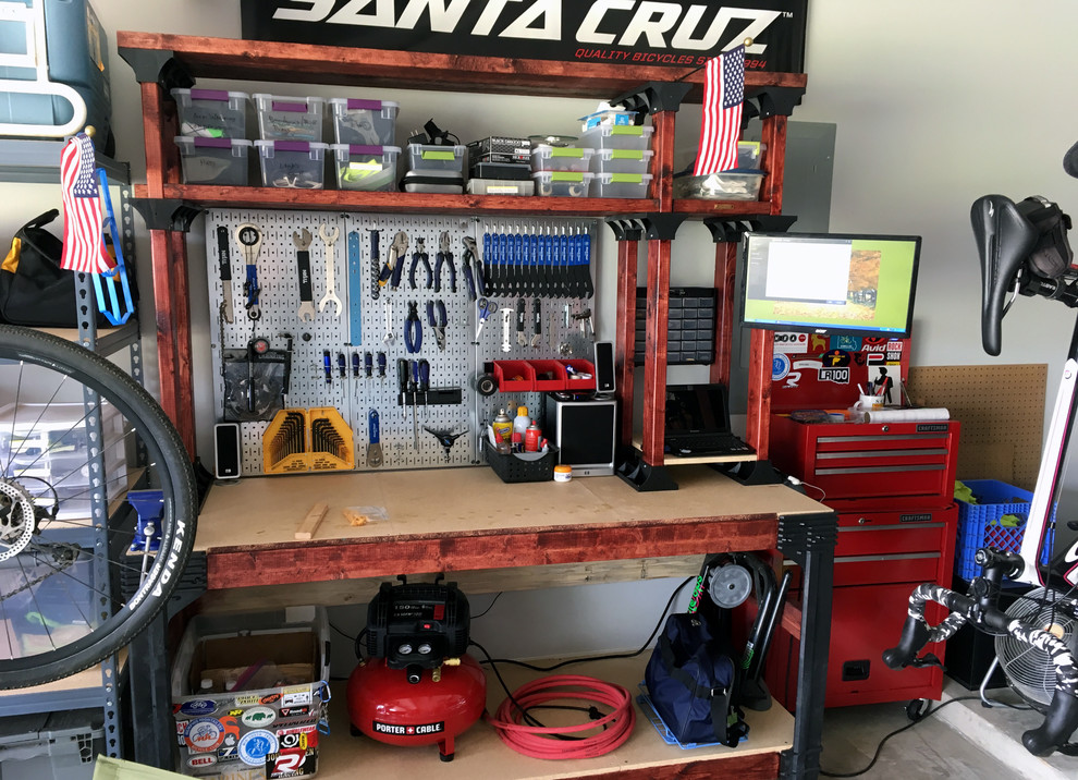 Home Bike Shop with Wall Control Metal Pegboard for Bike Tool Storage