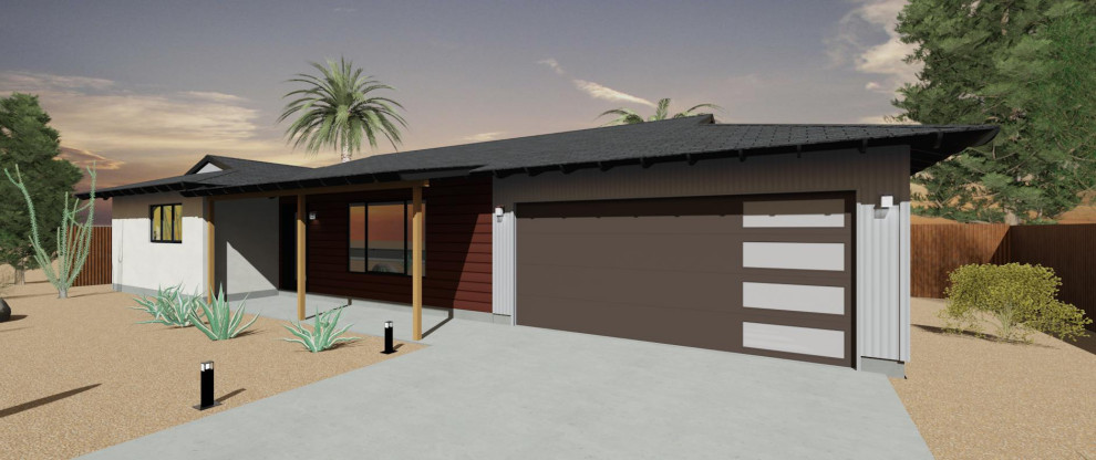 Photo of a medium sized midcentury attached double garage conversion in Phoenix.