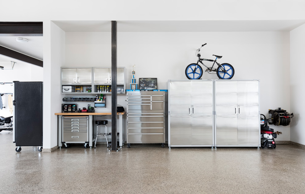 Expansive contemporary garage workshop in Salt Lake City.