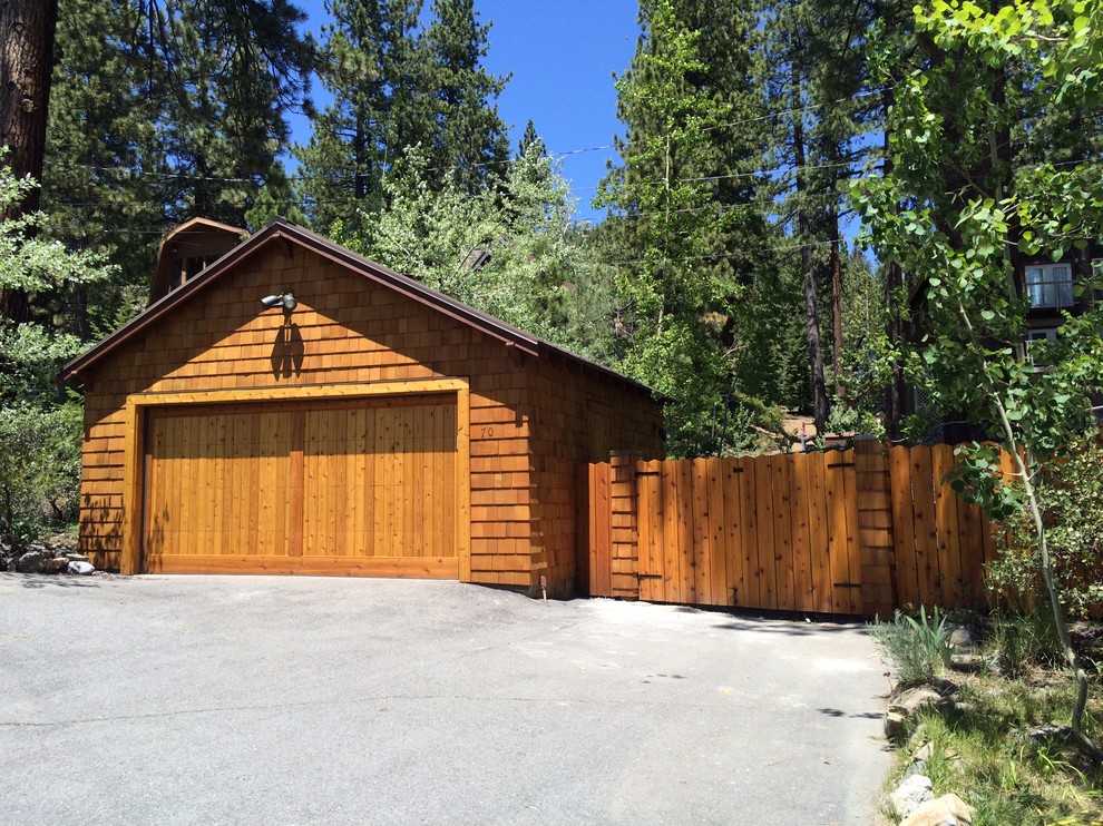 Photo of a medium sized rustic detached double garage in Sacramento.