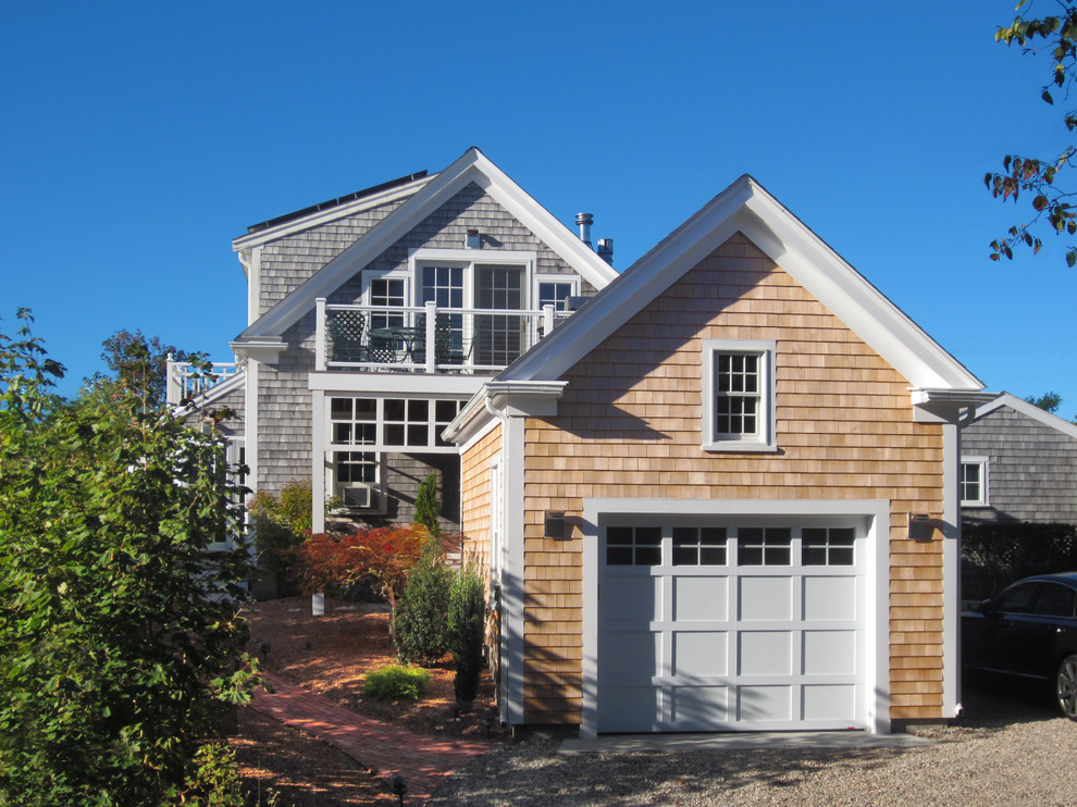 Design ideas for a small coastal detached double garage in Boston.