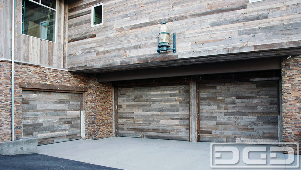 Design ideas for a large rustic attached double garage in San Francisco.