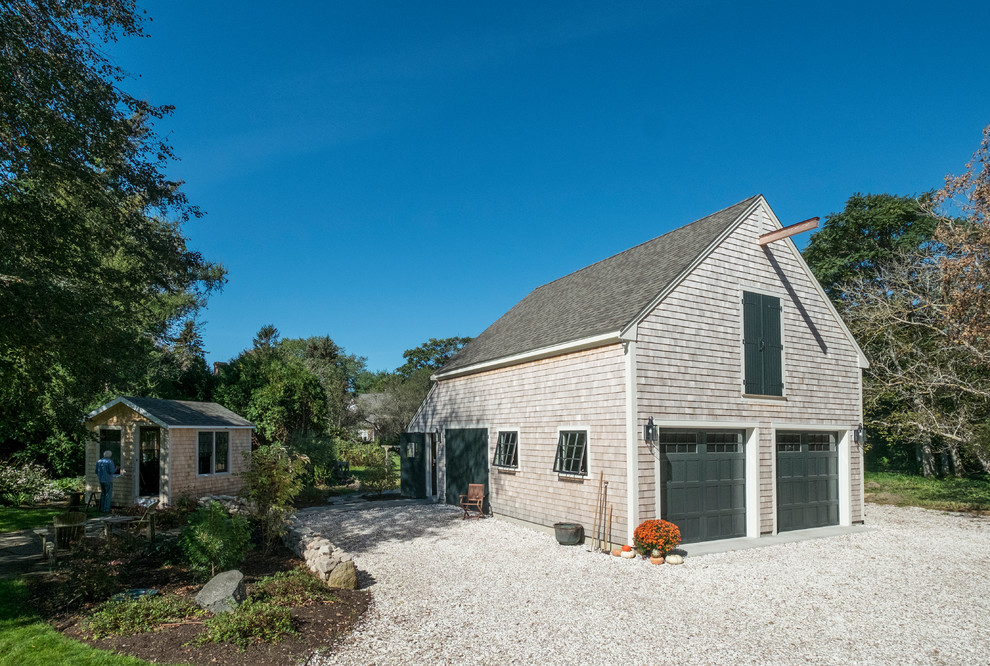 This is an example of a farmhouse detached double garage in Boston.