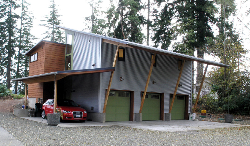 Design ideas for a medium sized contemporary detached garage in Seattle with three or more cars.