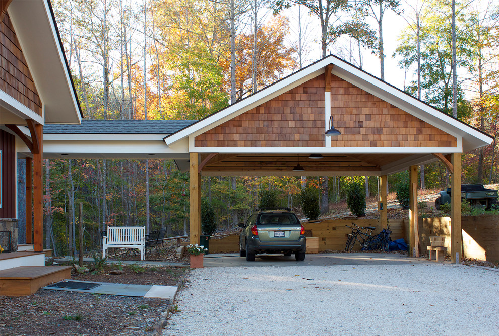 Example of a mid-sized arts and crafts detached two-car carport design in Richmond