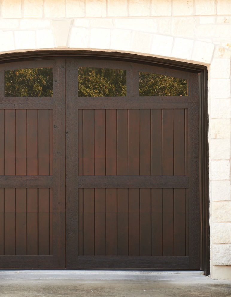 Sleek Dark Stained Wood Garage Door Craftsman Garage Other by