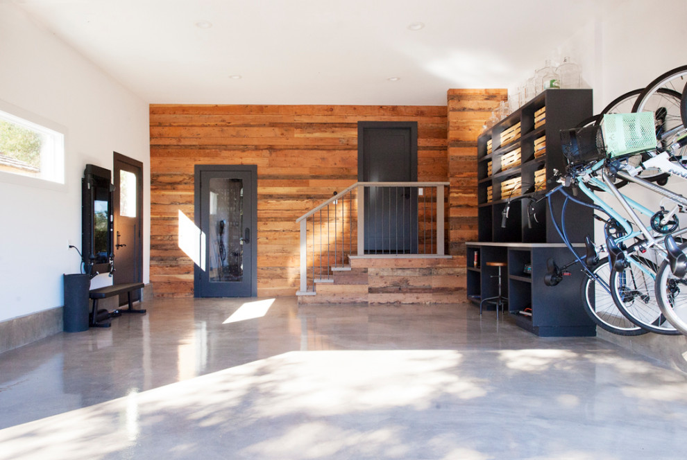 Inspiration for a small industrial attached double garage workshop in San Francisco.