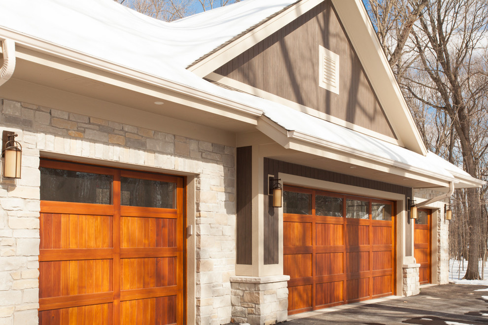 Carport - huge transitional attached three-car carport idea in Milwaukee