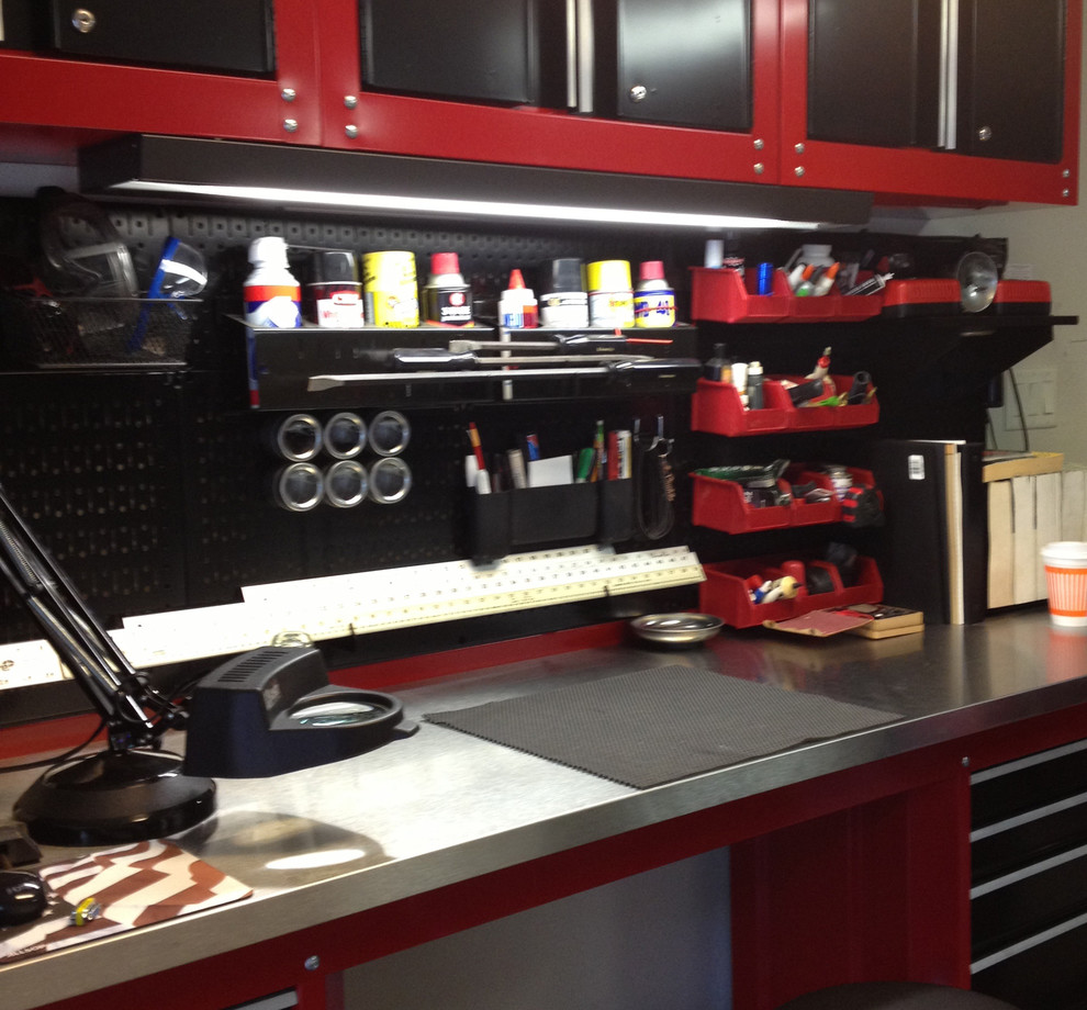 Wall Control Black Metal Pegboard with Red Pegboard Bins Industrial